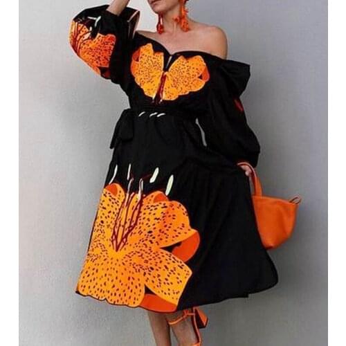 Summer 2021 Women Pleated Bohemian Casual Print One-line Loose Skirt Dress Chiffon High-waisted Print MIDI Skirt Backless Sexy