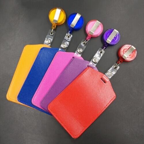 1PCS PU Card Bus ID Holders Cheap Bank Credit Card Holders Identity Badge With Retractable Reel Random Color Wholesale