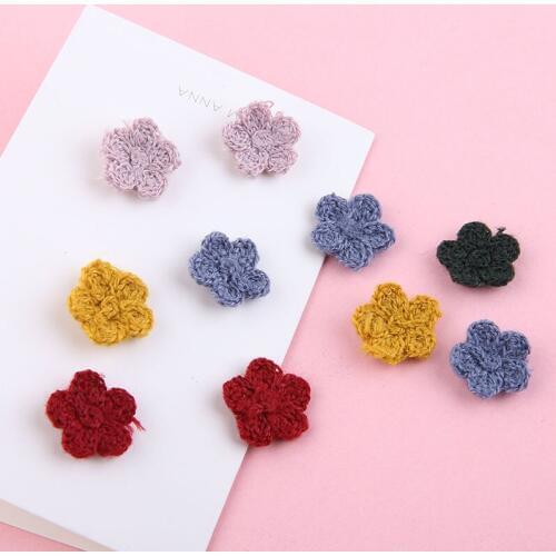 10pcs Handmade Jewelry Accessories Womens Wool Knitting Small Flowers Hairpin Earrings Accessories Materials Autumn and Winter