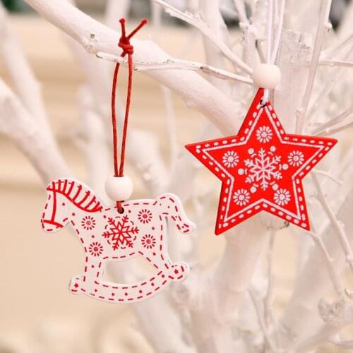 12Pcs New Year Natural Wood Christmas Tree Ornament DIY Wooden Hanging Pendants