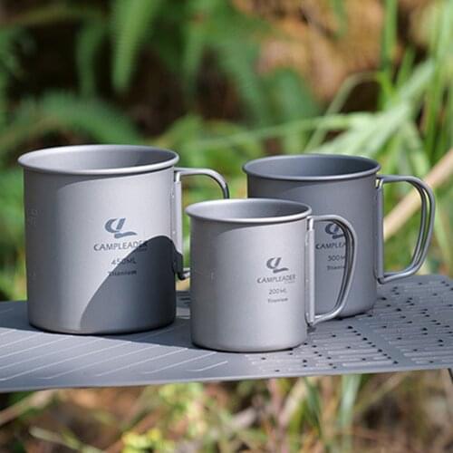 3PCS Camping Titanium Cookware Set Safe and Harmless Double-layer Structure Durable Water Cup Cover with Foldable Handle #W