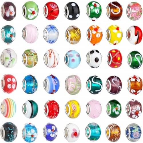 50 Pcs Mix Color Large Hole Metal Beads Charms Handcrafts Spacer Beads European Beads Loose Spacers for DIY Bracelet