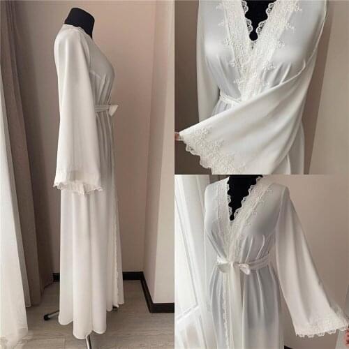 White Lace Nightgown Pajamas Long Sleeves Sleepwear V-Neck Nightgowns Party Wedding Evening Bridal Boudoir Dress