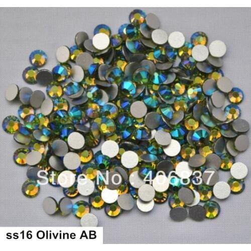 Free Shipping! 1440pcs/Lot, ss16 (3.8-4.0mm) Olivine AB Flat Back Non Hotfix Glue On Nail Art Rhinestones