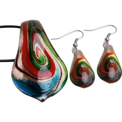 Free Shipping 6 stet Jewelry Women Party Necklace/earrings ligule Lampwork Glass Murano Bead Necklace Earring Fashion