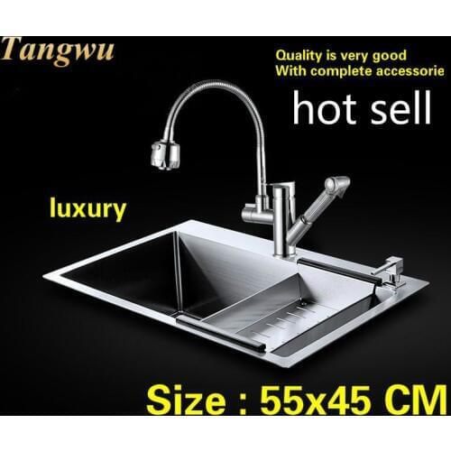 Free shipping Hot sell household vogue luxury kitchen manual sink single trough wash the dishes 304 stainless steel 55x45 CM