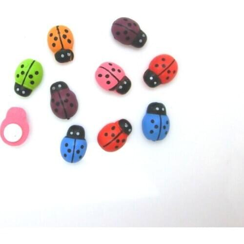 Free shipping-100pcs Random Mixed Painted Ladybug Self-Adhesive Wood Craft Scrapbooking Ornament 9x11mm F1166
