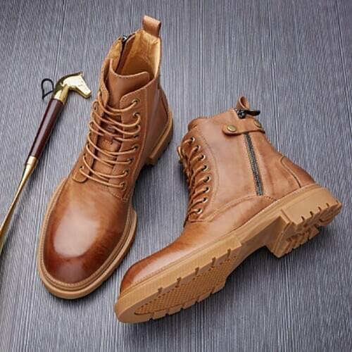 2021 Winter Leather Boots Vintage Fashion Shoes Black Brown Men Ankle Boots 16#25/10d50
