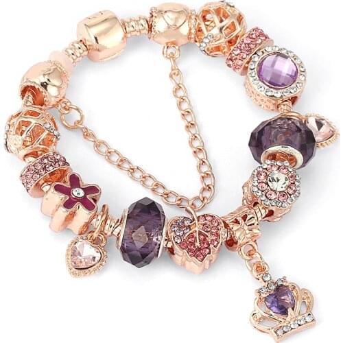 BRACE CODE New European Style Rose Gold Series Temperament Purple Crown Pendant Ladies Bracelet Gift Direct Shipment