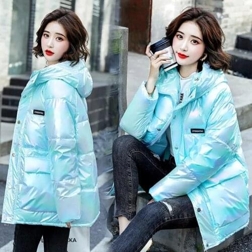 Color Glossy Down Jackets Womens 2021 New Winter Down Cotton Coats Hooded Warm Parka Female Thicken Warm Outwear Winter Jackets