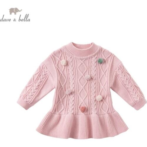 DBJ14940 dave bella winter baby girls Christmas striped appliques draped knitted sweater kids girl fashion toddler boutique tops