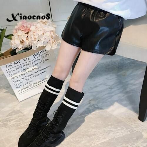 Kids Autumn Winter Plush Black PU Leather Shorts for Girls Korean Style Children Toddler Fall Clothes 4 5 6 7 8 9 10 11 12Years