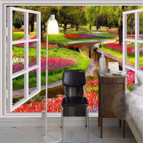 Beibehang Photo wallpaper for walls 3 d Stereo Large Murals windows green flowers creek living room sofa bed bedroom wall paper
