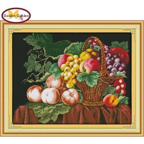 GG Fruit Stamped Cross Stitch Patterns Embroidery Needlework Set 11CT14CT Joy Sunday Printed Cross Stitch Kits for Home Decor
