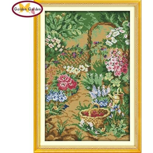 GG Garden Cross Stitch Paintings DIY Kit Needlework Embroidery Sets Joy Sunday Stamped Cross Stitch Christmas for Home Decor