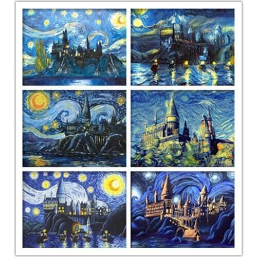 Van Gogh starry night diamond painting cross stitch DIY abstract oil painting diamond mosaic diamond embroidery castle suite art