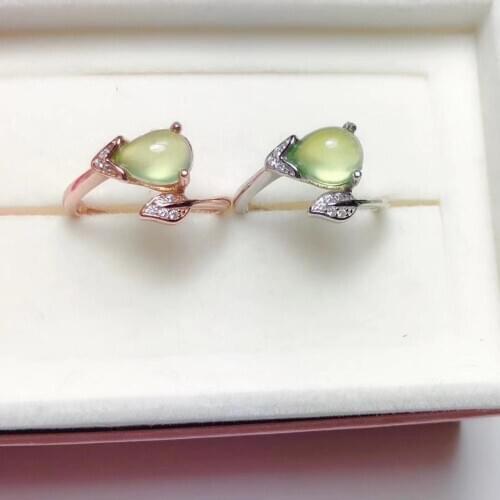 Fashion water drop style green grape gemstone ring and necklace jewelry set for women real 925 silver natural prehnite girl gift