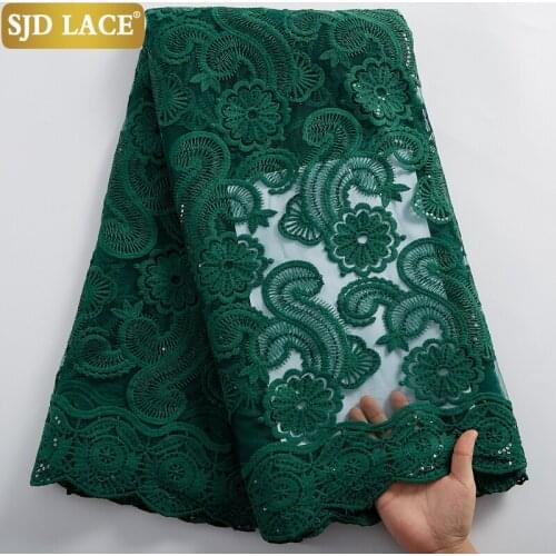 SJD LACE New Sequins Design African Lace Fabric Embroidery Milk Silk Tulle 5Yards French Bridal Lace Material For Wedding A2432