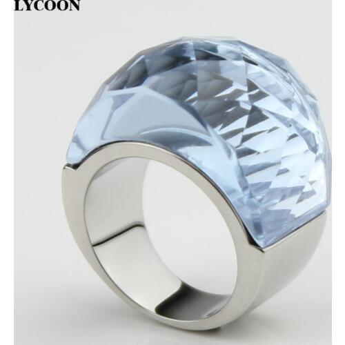 LYCOON 100% 316L stainless steel never change color big crystal ring in light purple for women