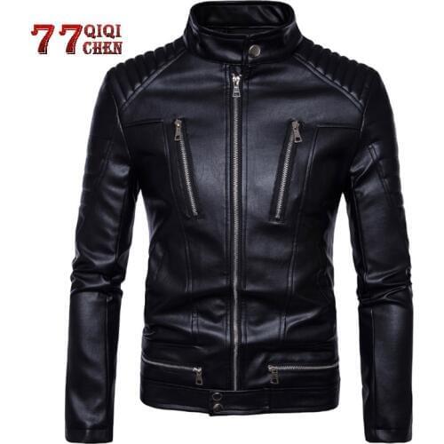 Motorcycle Leather Jacket Men 2020 Classic Design Multi-Zippers Biker Jackets Male Bomber PU Leather Jackets Coats Plus Size 5XL