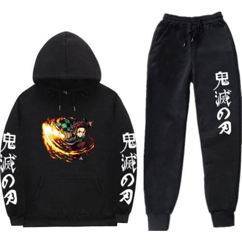 Anime Demon Slayer Japanese Winter Fashion New Men’s Hoodies + Pants Two-Piece hoodie Harajuku Hip Hop Casual Jogging Suits
