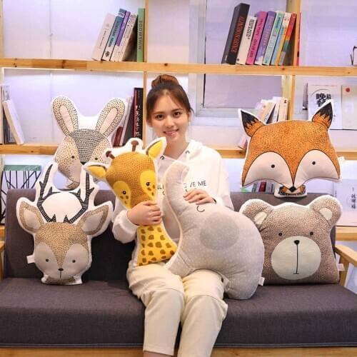 Kawaii Baby Elephant Fox Deer Bear Rabbit Soft Stuffed Plush Toy Pillows Animal Toy Room Pillow Cushion For Kids Gift Home Decor
