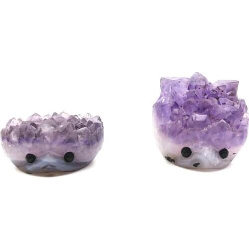 1PC Natural Beautiful Amethyst Quartz Crystal Cluster Hedgehog Hand Carved Animal Natural Stones and Minerals