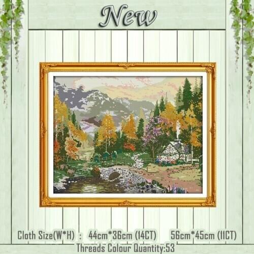 Autumnal scenery cabin painting counted printed on the canvas DMC 11CT 14CT kits chinese Cross Stitch embroidery needlework Sets