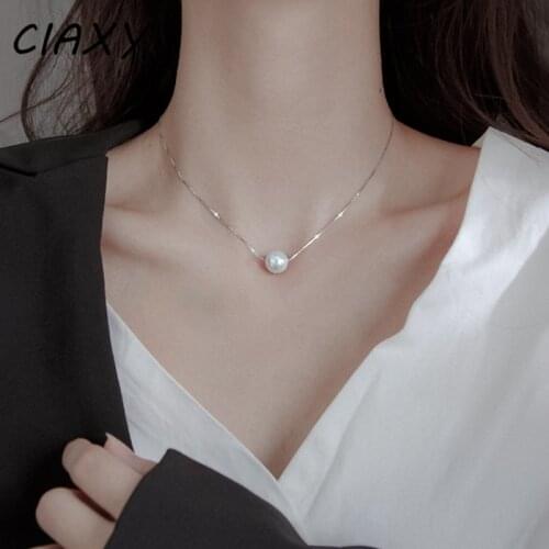 CIAXY 925 Sterling Silver Pearl Necklace for Women Luxury Clavicle Box Chain Choker Kpop Small Fresh Jewelry