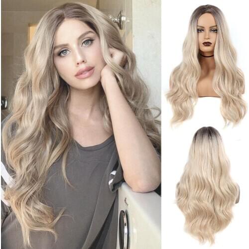 Synthetic ombre long natural wave blonde wigs for women blond ombre heat resistant wig cosplaysalon