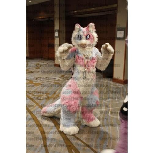 Customised #M26 pink FOX HUSKY Dog Furry Fursuit Suit Mascot Costume Cosplay Animal Party Fancy Dress Carnival Birthday Gift