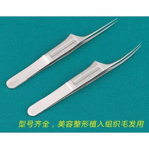 Stainless steel 12cm flocking fine tissue tweezers 0.3mm straight elbow