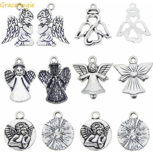 GraceAngie 10pcs Angel Fairy Charms Wings Mixed Making Necklace Pendants Bracelet Jewelry Findings Vintage