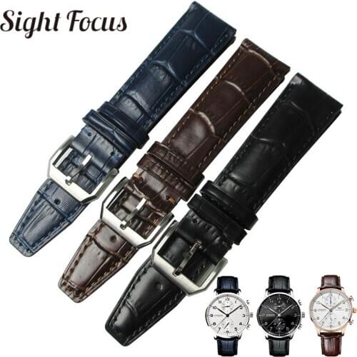20mm Watch Band for IWC Portofino Mark Replacement Leather Strap Watch Black Coffee Blue Watch Belt Mens Bracelet Hombre Correa
