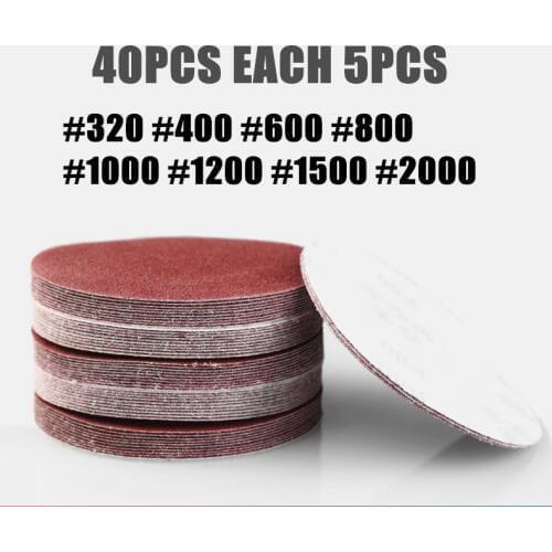 40pcs Red Round Sandpaper Self-adhesive Sanding Paper For Sander 5" 125mm Grits 320/400/600/800/1000/1200/1500/2000