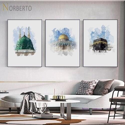 Modern Art Canvas Painting Poster Print Watercolor Buildings Vintage European Church and Castles for Home Rooms Wall Decoration