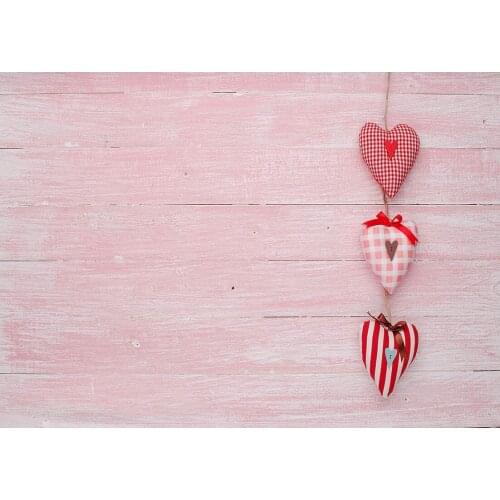 Cloth Hearts Pink Wooden Plank Photo Backdrops Customized Photography Background for Wedding Lovers Valentines Day Photophone