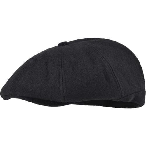 VOBOOM Black Newsboy Caps Men Wool Blend Flat Cabbies Fall Winter Warm Flat Gatsby Hat Flat Caps Classic Headpiece 111