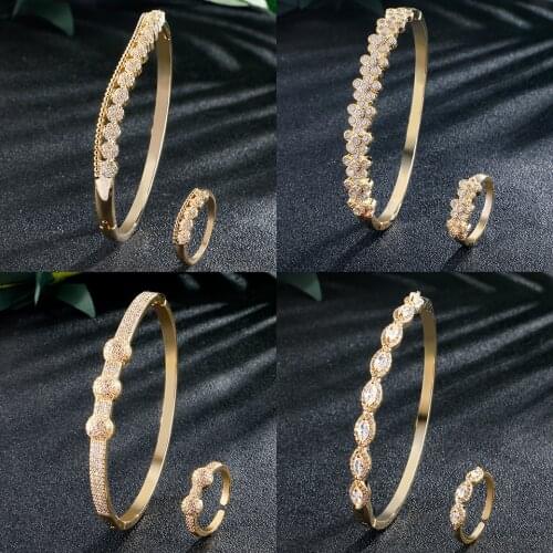 ZAKOL Trendy Micro-Inset Cubic Zirconia Fishtail Belt Fashion Bridal Jewelry Bracelet Ring Set for Women Wedding Dinner FSSP3112