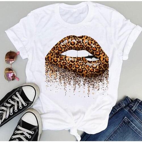 Women Fashion Print Sweet Leopard Clothing 90s Casual Cute Summer Short Sleeve Lovely Clothes Tops Tees Tshirt T-Shirt