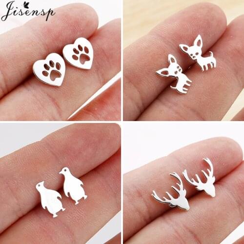 Trendy Chihuahua Dog Paw Earrings for Women Small Antlers Fashion Earings Jewelry Metal Heart Stud Earing Piercing oorbellen