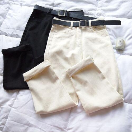 Spring 2020 Loose Casual White Soft Jeans Womens High Waisted Harem Pants with Belt High Street Girl Boyfriend Ladies Denim