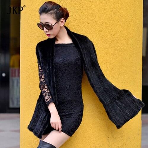 Women Fashion Knitted Mink Fur Scarf For Women winter Fur Shawl Tie fur scarf