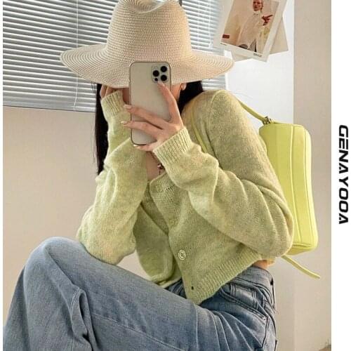 Genayooa Square Collar Female Cardigans Women Long Sleeve 2021 Autumn Spring Korean Sweater Knit Ladies Cardigan Jumper Korean