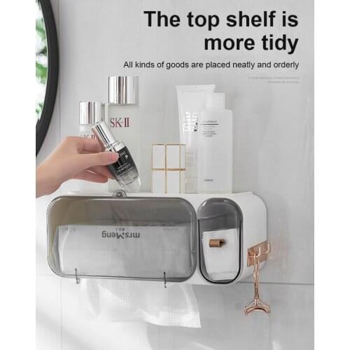 1Pc Tissue Rack Washcloth Storage Box Wall Mounted Makeup Removal Cotton Storage Box Toilet Draw Box Bathroom Washcloth Shelf