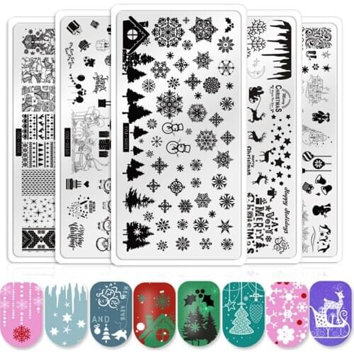 1pc Christmas Series Nail Art Stamping Plates Stainless Steel Mold Manicure Image Nails Stencil Template Tools Party Celebration