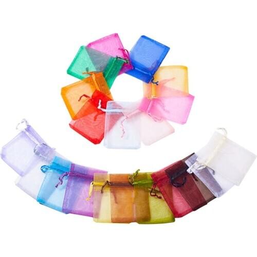 Julie Wang 10PCS Chiffon Jewelry Pouches Organza Voile Packaging Bag Random Color For New Year Birthday Christmas Wedding Party