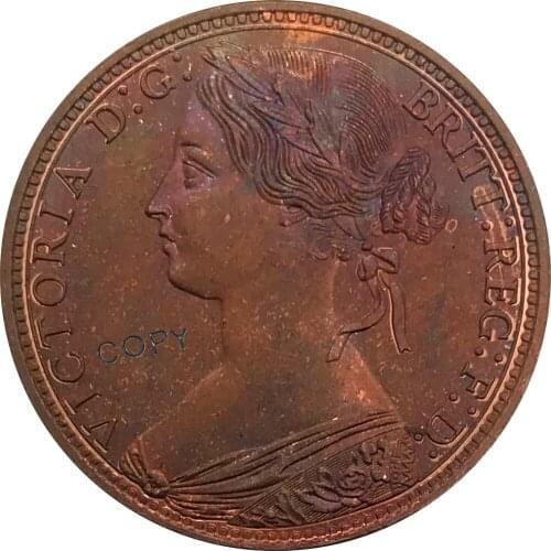 1860 United Kingdom 1 One Penny Victoria 1st portrait Red Copper collectibles Copy Coin