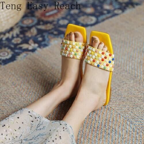 2021 Summer Flower Pattern Open Toe Leisure Beach Slippers Casual Flats Slides Yellow White Colorful Women Sandals for Women 43
