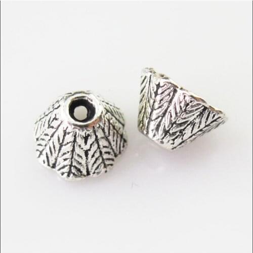50 New Horn Spacer Tibetan Silver Tone Plant Cone Connectors End Beads 7.5mm